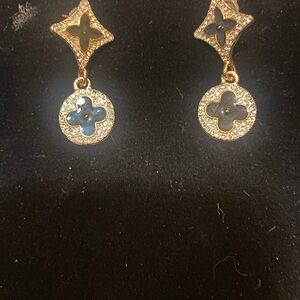 Chic LV Gold and Black Designer Earrings